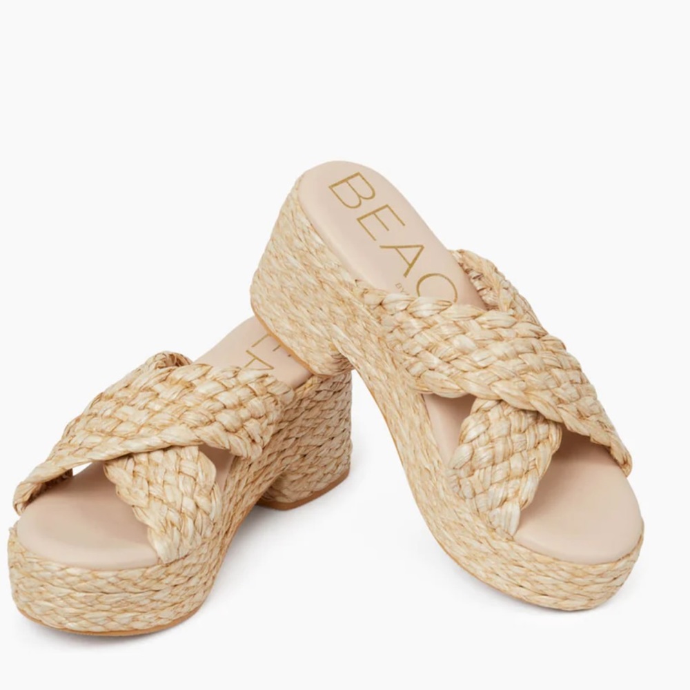 MATISSE "Beach" Tan Woven Platform Sandals Size 9
